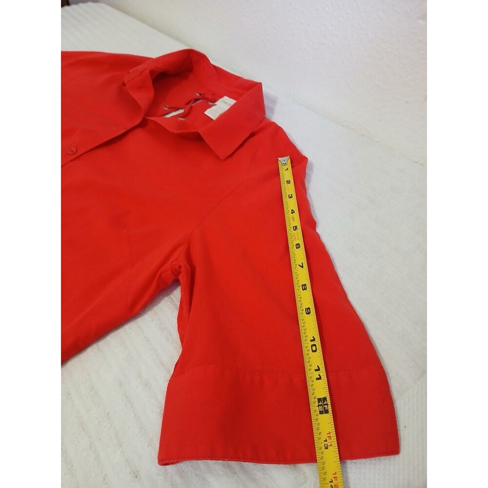 Chico’s‎ Red Lace Up Back Button Front Blouse Short Sleeve Tunic Size 2 Large - Picture 13 of 15